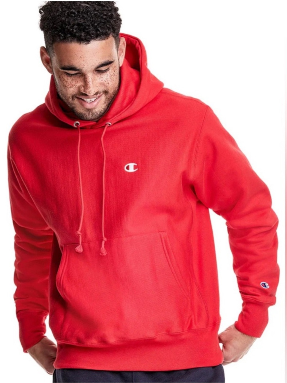 CHAMPION Reverse Weave C Logo Hoodie in Tango Red — 2XL  #champion #athletic